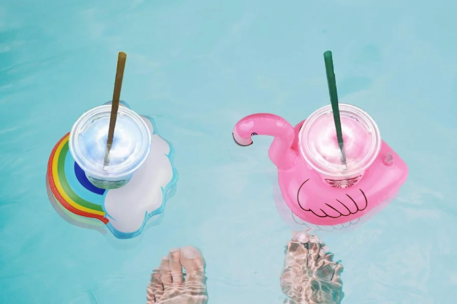QORVA-Bouee Piscine,Bar Flottant pour Piscine,Porte-gobelets,Palmier