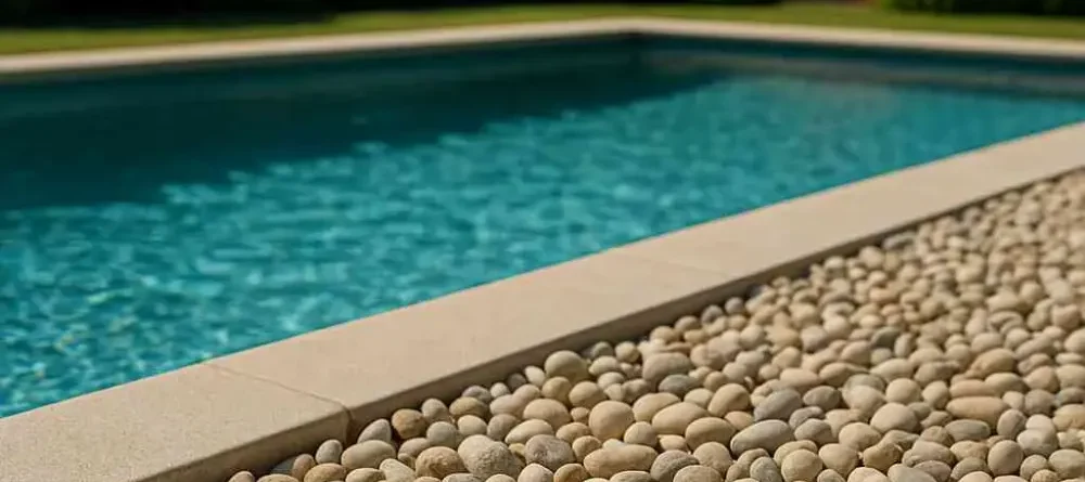 Des galets en décoration autour d'une piscine
