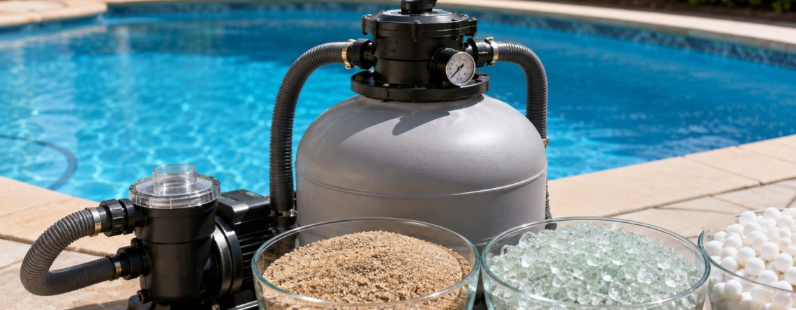 Système de filtration de piscine avec filtre à sable, pompe et médias filtrants pour améliorer la qualité de l’eau