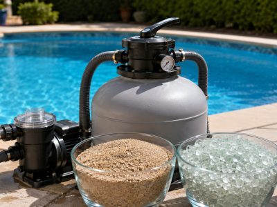 Système de filtration de piscine avec filtre à sable, pompe et médias filtrants pour améliorer la qualité de l’eau
