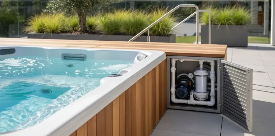 Filtre à cartouche et système de filtration installé à côté d’un spa